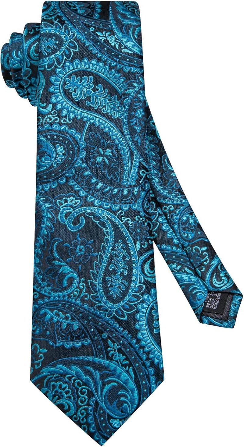 Dubulle Mens Tie Set Solid Paisley Silk Striped Necktie for Men with Cufflinks Tie and Pocket Square - Image 4